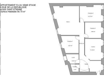 APPARTEMENT T4 A LOUER - ST ETIENNE CENTRE VILLE - 84.79 m2 - 590 &euro; charges comprises par mois