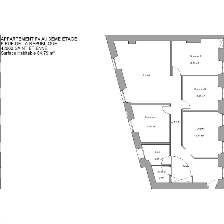 APPARTEMENT T4 A LOUER - ST ETIENNE CENTRE VILLE - 84.79 m2 - 590 &euro; charges comprises par mois
